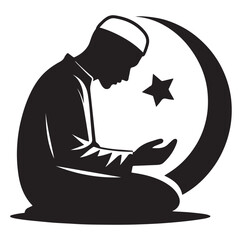 Silhouette vector of Muslim person praying icon.