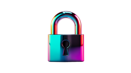 Colorful metallic padlock with a keyhole on a transparent background