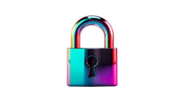 Colorful metallic padlock with a keyhole on a transparent background