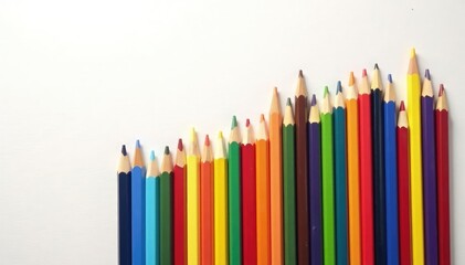 Collection of diverse colored pencils on pure white, drawing, creative tools