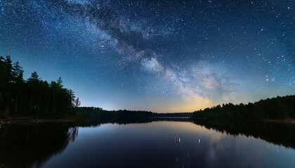 tranquil night sky filled with stars and milky way visible over calm waters
