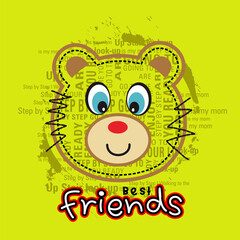 Cute cartoon bear smile, Flat Vector Illustration