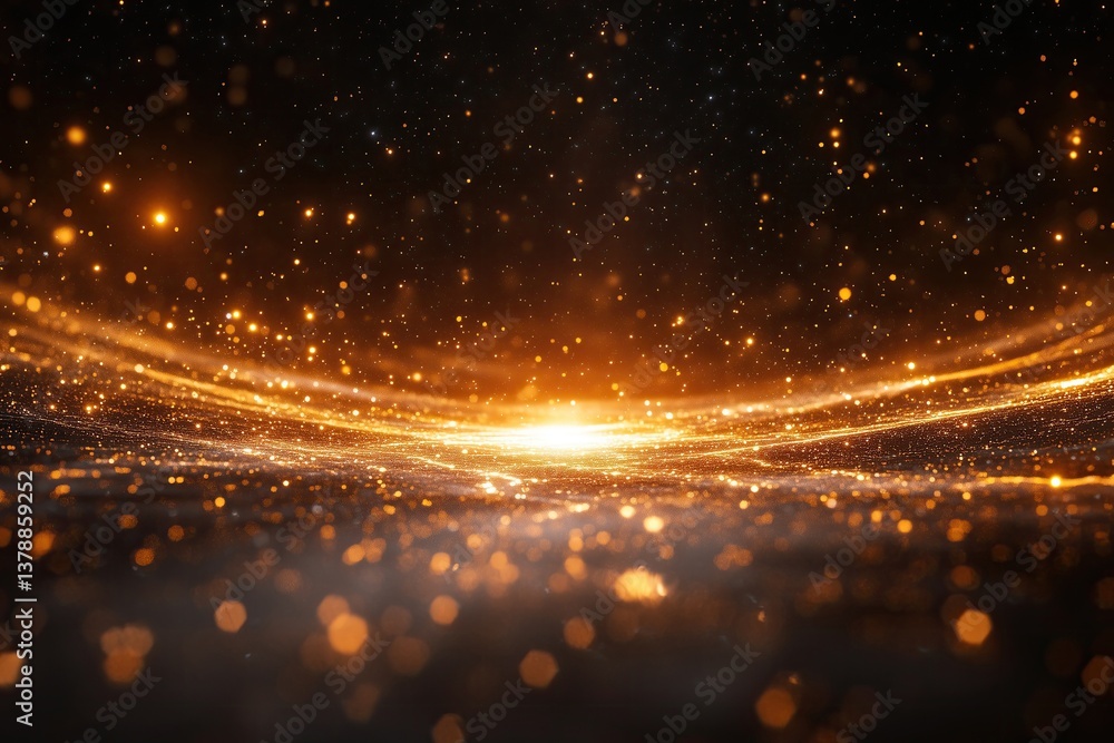Poster vibrant explosion of golden particles creating a dynamic and chaotic background, perfect for design 