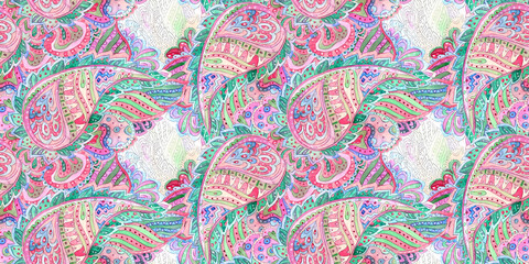 seamless texture with vintage pattern of paisley. watercolor painting