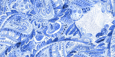 seamless texture with abstract monochrome pattern of paisley. watercolor painting