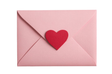 Pink envelope with red heart symbolizing love and affection, cut out