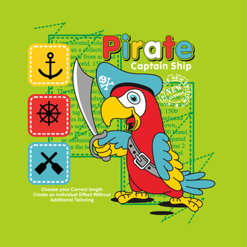 cute cartoon bird pirate . Vector cartoon illustration