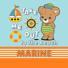 Cartoon bear lifeguard, vector illustration