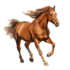 running brown horse isolated on transparent background cutout