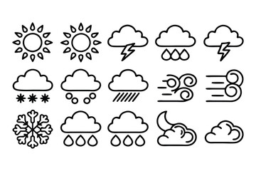 weather editable stroke outline icons set isolated