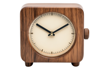 Vintage wooden desk clock with classic design and minimalist aesthetic, cut out
