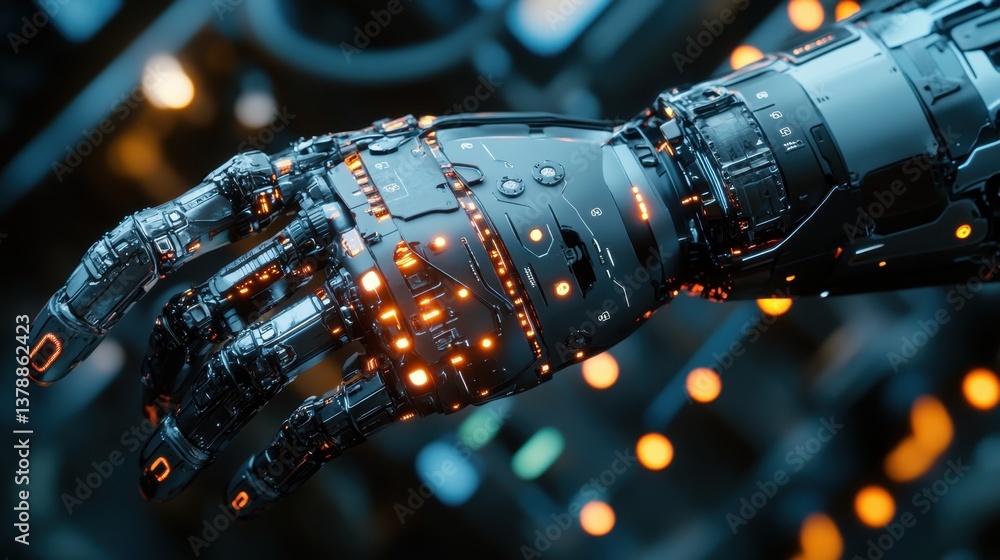 Aufkleber futuristic robotic hand showcasing advanced technology in a high-tech environment with glowing eleme