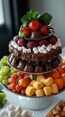 Fototapeta premium Chocolate fondue fruit dessert tower, elegant party display