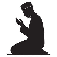 Silhouette vector of Muslim person praying icon.
