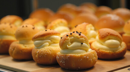 Naklejka premium Tray of freshly baked buns.