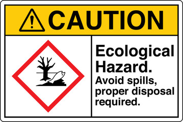 Obraz premium ANSI Z535 GHS Chemicals Label Warning Health Hazard Ecological Hazard Avoid Spills Proper Disposal Required Horizontal