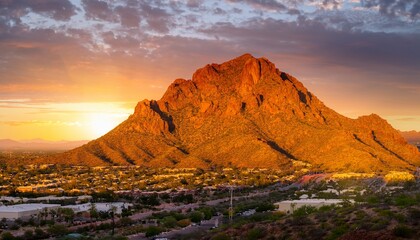camelback mountain in phoenix arizona with sunset