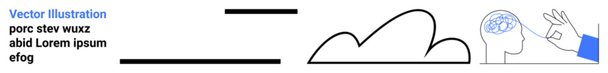 Human head with brain icon next to hand gesture representing ideas and clouds. Ideal for creativity, innovation, brainstorming, imagination, mental health, abstract design, simple landing page