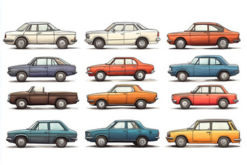 Naklejka premium Exploring a colorful array of different vehicle designs in modern styles