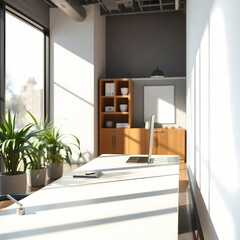 Modern Office Workspace Design with Natural Light and Minimalist Furniture - Stylish Home Office and Business Environment
