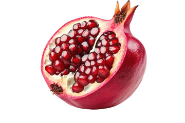 Close-up of a freshly cut pomegranate with vibrant seeds, cut out