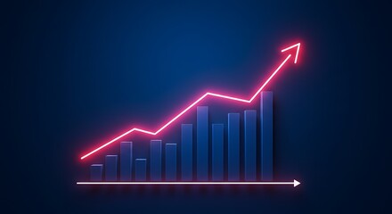 Growth. Rising success graph chart with a neon line	