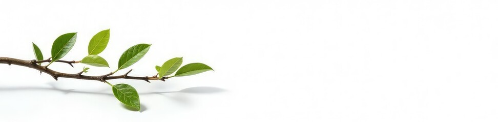 Isolated branches on white background with a few droplets of water, nature, minimalist