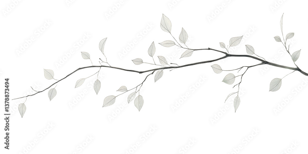 Aufkleber a simple white line drawing of a tree branch with a few leaves gently hanging. the clean lines and m