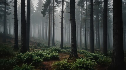 Obraz premium Whispers of Woods: Misty Forest's Embrace, A Path Through Silent Giants