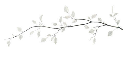 Fototapeta premium A simple white line drawing of a tree branch with a few leaves gently hanging. The clean lines and minimalist design create a peaceful and natural scene.
