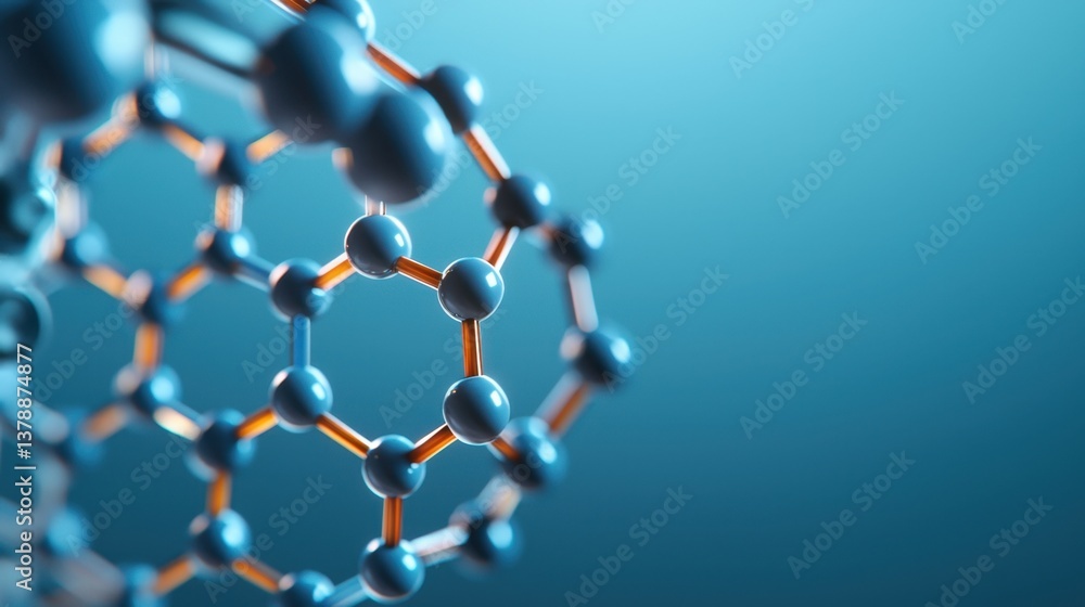Poster nanotechnology science precision concept, close-up view of nanomaterial structure under electron mic