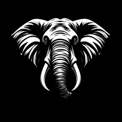 Elephant head illustration with intricate details and bold lines against a black background