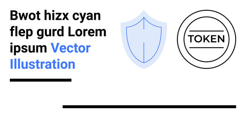 Shield and token outline with bold text highlighting trust, protection, and blockchain. Ideal for security, blockchain, technology, branding, web apps, data management identity simple landing page