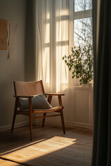 "Indoor Setting with Plant in Chair"