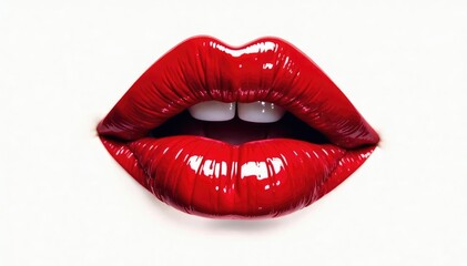 Obraz premium Bold red lip print against pure white backdrop , clean, red