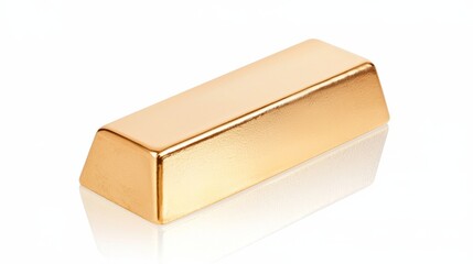 Reflective Polished Gold Bar on White Background