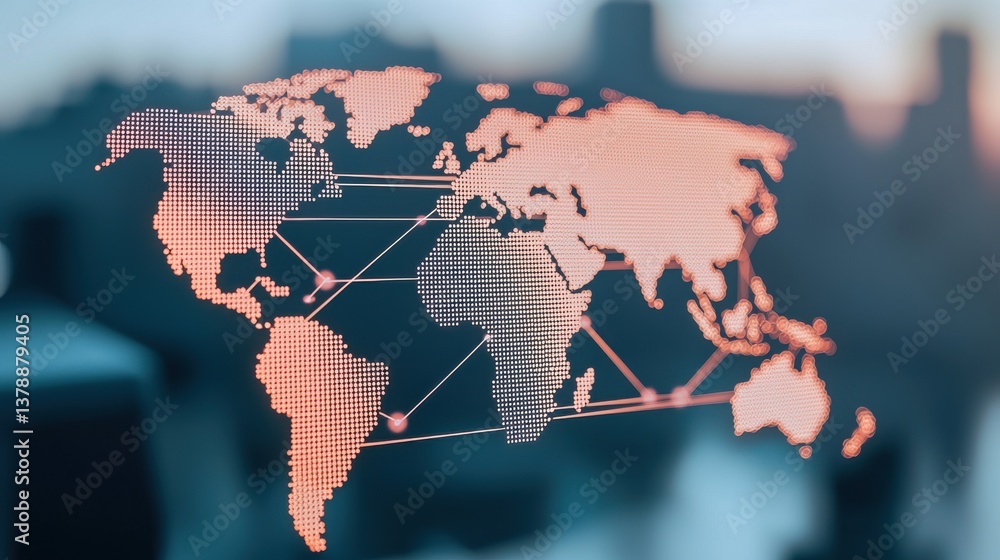 Poster a digital world map design with network connections, illustrating global connectivity and technology