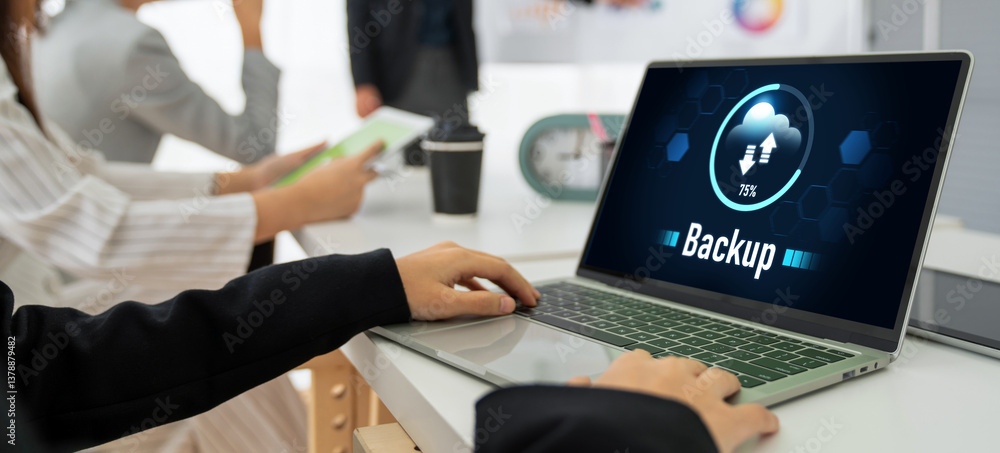 Poster backup storage data internet technology business concept. database storage cloud technology file dat
