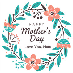 Pink floral beauty with leaf mother's day  vector design