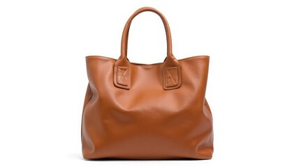 Naklejka premium Brown leather tote bag, isolated on white background, purse, handbag