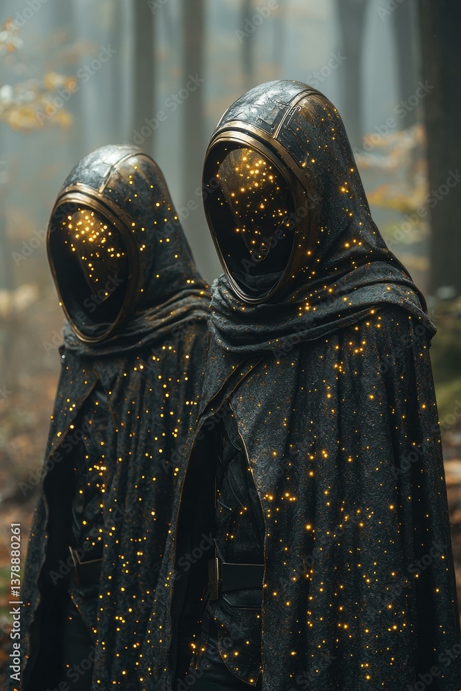Poster mysterious figures in the forest. ai.
