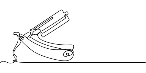 Straight razor, sharp razor blade one line continuous drawing. Barber shop and hairdresser tools continuous one line illustration, continuous single drawn one line razor hand-drawn picture silhouette.