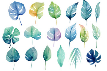 Set of watercolor green leaves elements. Collection botanical vector isolated on white background suitable for Wedding Invitation, save the date, thank you, or greeting card.
