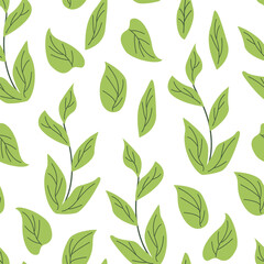 Botanical seamless pattern with leaves. Vector flat background. Abstract green foliage