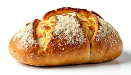 Artisanal bread, crusty loaf, white background, culinary, homemade, bread