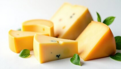 Assortment of Italian cheeses on white backdrop , white, plate