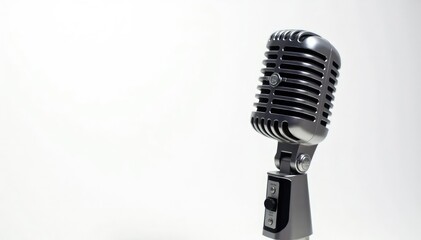 Fototapeta premium Close-up of a single microphone on white background, headphones, clean background, sampler