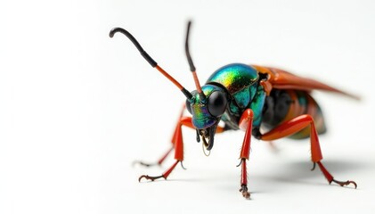 Naklejka premium Close-up of colorful insect on white background, vibrant, grasshopper, detail