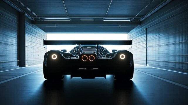 Modern Sports Racing Car Parked in a Sleek Garage Environment Generative AI