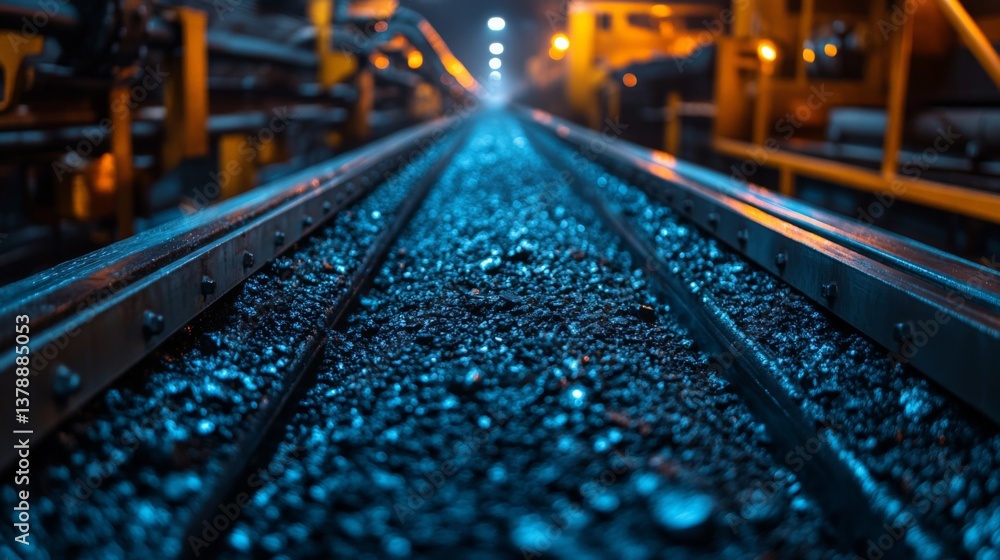Poster Coal tracks run through a mining facility, reflecting the industrial operation of extraction and preparation for energy generation, highlighting infrastructure in the mining sector.